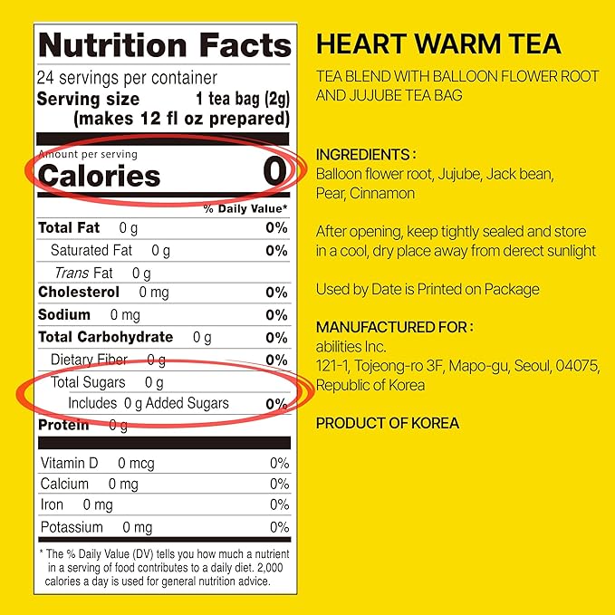 Odada Heart Warm Tea with Korean Pear &amp Bellflower Root Caffeine-Free Herbal Blend for Throat Comfort &amp Inner Warmth 24 Count Seasonal Wellness Infusion