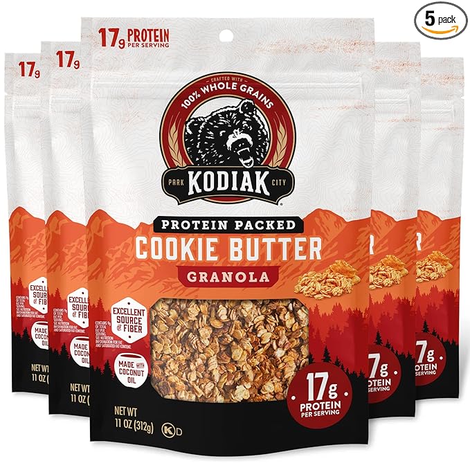 Kodiak Cakes Granola Pouch Cookie Butter High Protein 100% Whole Grains (Pack of 5 pouches)