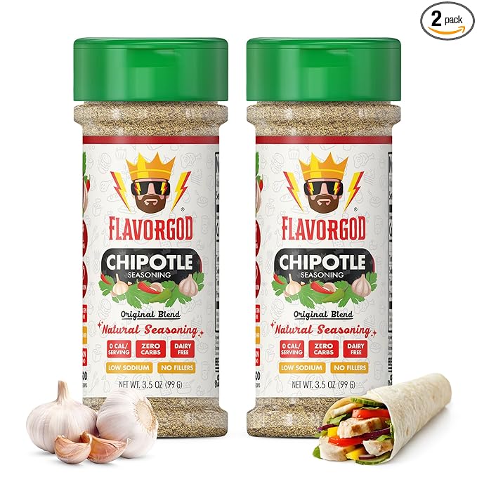 Chipotle Seasoning Mix 2 Bottles by Flavor God - Premium All Natural &amp Healthy Spice Blend for Grilling Chicken Beef Seafood &amp Vegetables - Kosher Gluten-Free Dairy-Free Vegan Keto Fri