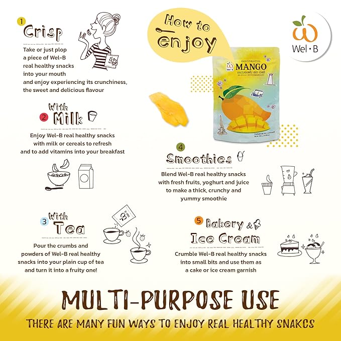 Wel-B Freeze Dried Fruit Snack Fresh Mango Freeze Dried to a Crispy Texture While Retaining Natural Flavor and Nutrition Great Snacks for Kids and Adults No Added Sugar or Preservatives (6 Bags 75