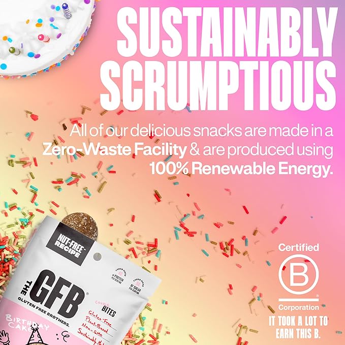 The GFB Birthday Cake Cookie Protein Bites - Allergen Friendly &amp Nut Free - Gluten Free Plant Based Non GMO Sustainably Made – Ridiculously Tasty Healthy Protein Energy Balls 4 oz (4 Count)