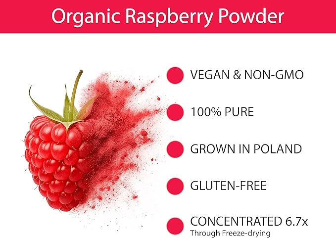 KOYAH - Organic Raspberry Powder 30 Servings (1 Scoop = 15 Raspberries) Freeze-Dried Whole-Berry Powder Equivalent to 450 Raspberries
