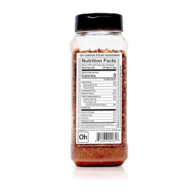 Spiceology - Oh Canada Steak Seasoning - All-Purpose BBQ Rubs Spice Blends and Seasonings - Use on: Chicken Pork Steak Bacon Lamb Burgers and Meatloaf - 26 oz