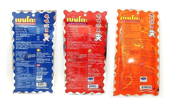 Bento Bake Seasoned Squid &amp Surimi Seafood Thai Snack Choose from 3 Flavors 5 gram (Pack of 24)