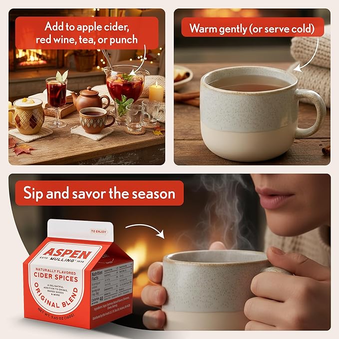 Aspen Mulling Cider Spices Original Blend. Cinnamon Nutmeg &amp Clove. Holiday Mulling Spice Mix for Spiced Cider Mulled Red Wine &amp Festive Winter Beverage Mix. 5.65 oz. (Pack of 4)