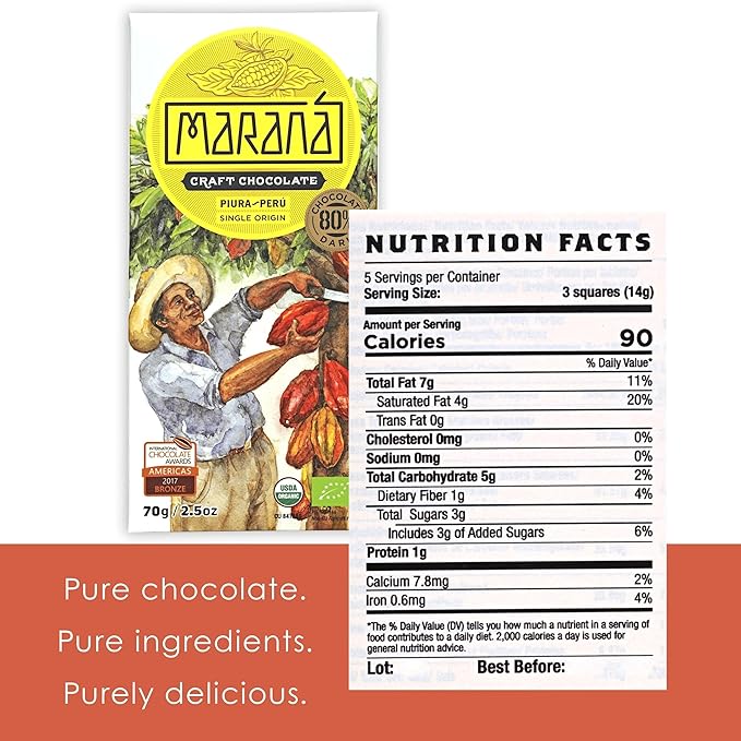 Maraná Chocolate Piura 80% Dark Chocolate 3 Pack - Peruvian Chocolate - Premium Bean-to-Bar Direct Sourced Made at Origin Single Origin Woman Owned BIPOC Owned Organic Award Winning - Vegan S
