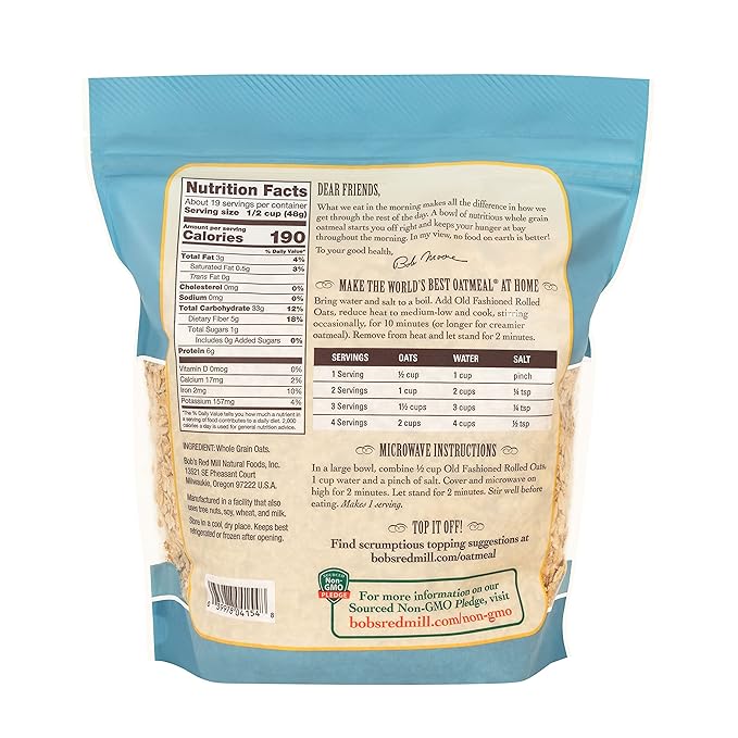 Bob's Red Mill Resealable Old Fashioned Regular Rolled Oats 32 Ounce (Pack of 4)
