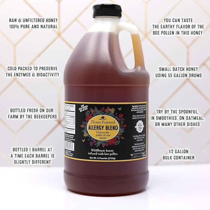 HONEY FEAST Bulk Allergy Blend Honey 6 Pounds (Pack of 4) - Vast American Honey Florida Crafted Raw &amp Unfiltered High Pollen Content Directly from Central Florida Beekeepers