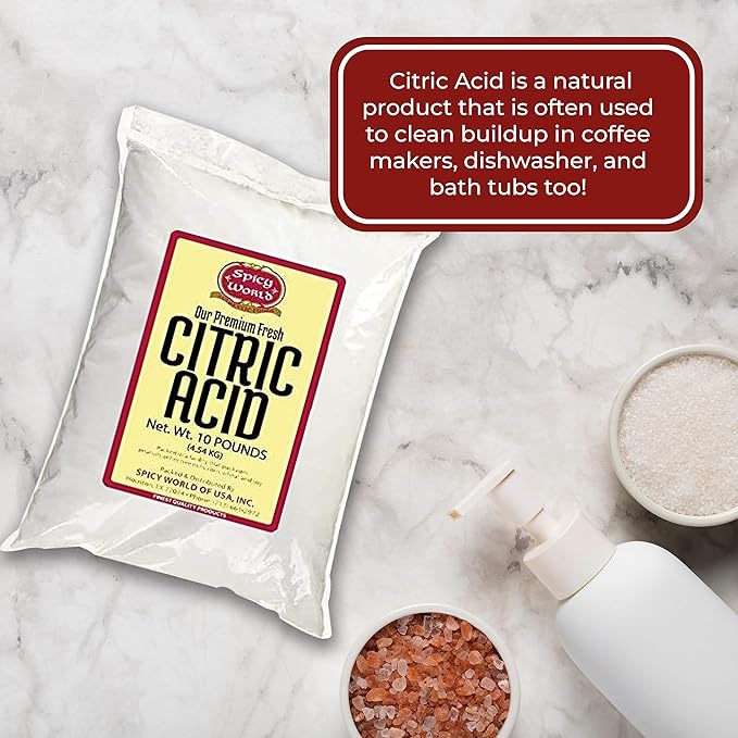 Pure Citric Acid 10 Pound - Food Grade &amp Non-GMO- Natural Food Preservative Beauty Ingredient- by Spicy World