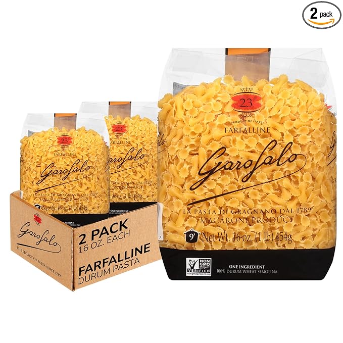 Garofalo - Premium Durum Wheat Semolina Farfalline Pasta Italian Made Bronze-Drawn Al-Dente One-Ingredient Pasta (2 pack)