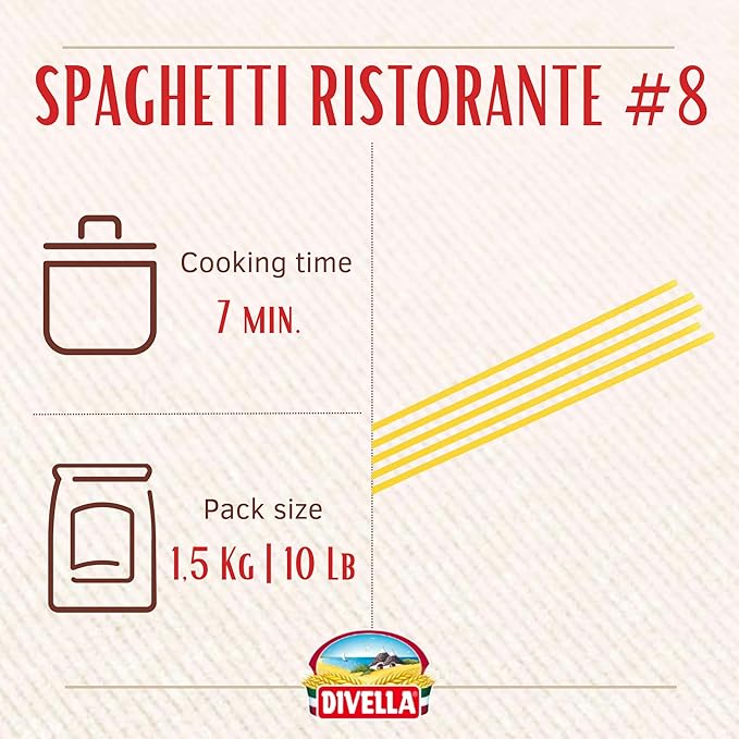 Divella Spaghetti Ristorante Pasta #8 Bulk 10 lb (Pack of 2) Authentic Italian Pasta Made with Durum Wheat Semolina Perfect ‘Al Dente’ Texture for Every Dish