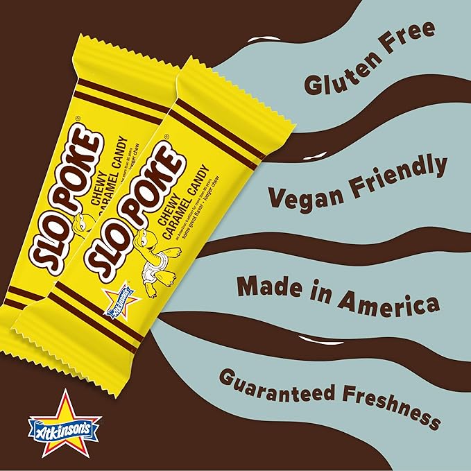 Atkinson's Slo Poke - Chewy Caramel Candy - Made with Rich and Creamy Caramel - Gluten Free Kosher - 1.5 oz. Single Candy Bar - 24 Count Pack