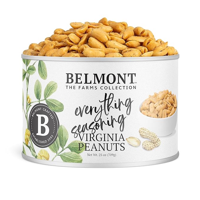 Belmont Peanuts Gourmet Everything Bagel Seasoning Flavored Virginia Peanuts 25 oz (Pack of 1) | Only 9 Simple Ingredients No Preservatives 7g Protein | Salty Peppery Crunchy Hand-Seasoned Snack
