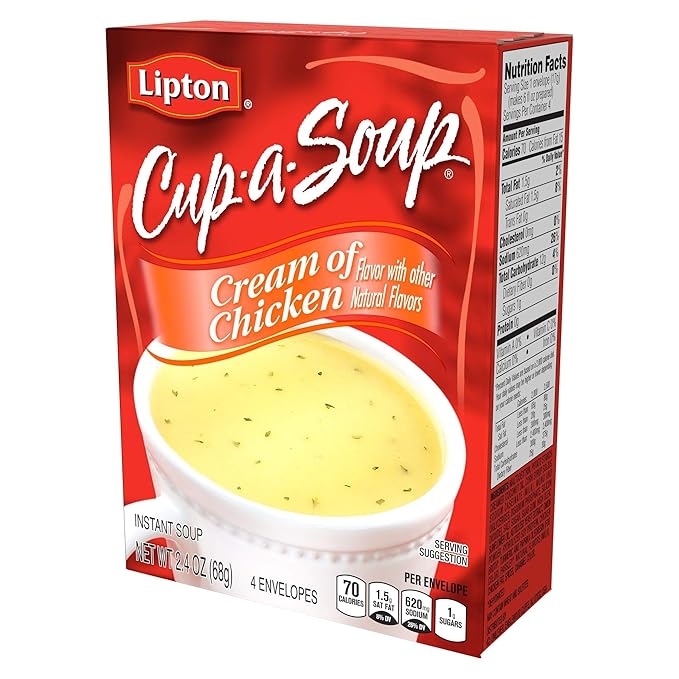 SOUP SECRETS Lipton Cup-a-Soup Instant Soup For a Warm Cup of Soup Cream of Chicken Only 70 Calories Per Serving 4 Count (12 Pack)