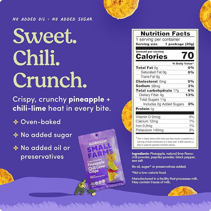 GoodSAM Small Farms Baked Pineapple Chili Lime Chips Pack of 8 Simple Ingredient Fruit Chips