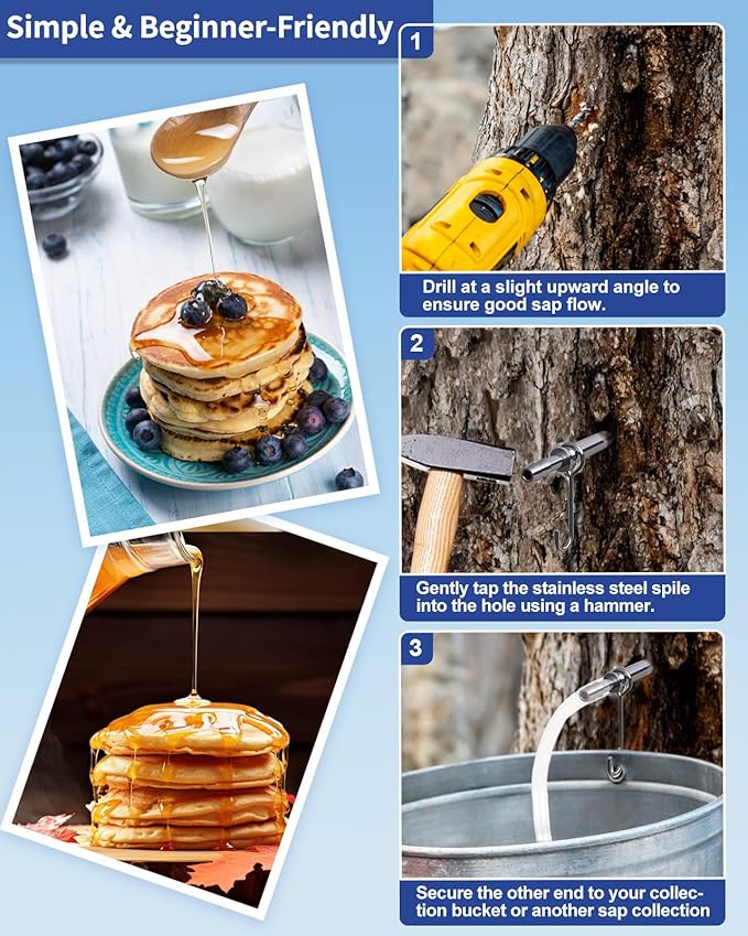 42Pcs Maple Syrup Tapping Kit Maple Tree Tapping Kit with 12 Metal Maple Syrup Spiles 12 Maple Syrup Tubes 12 Hooks 3 Maple Sap Filters Tree Tapping Kit for Maple Syrup Making Equipment