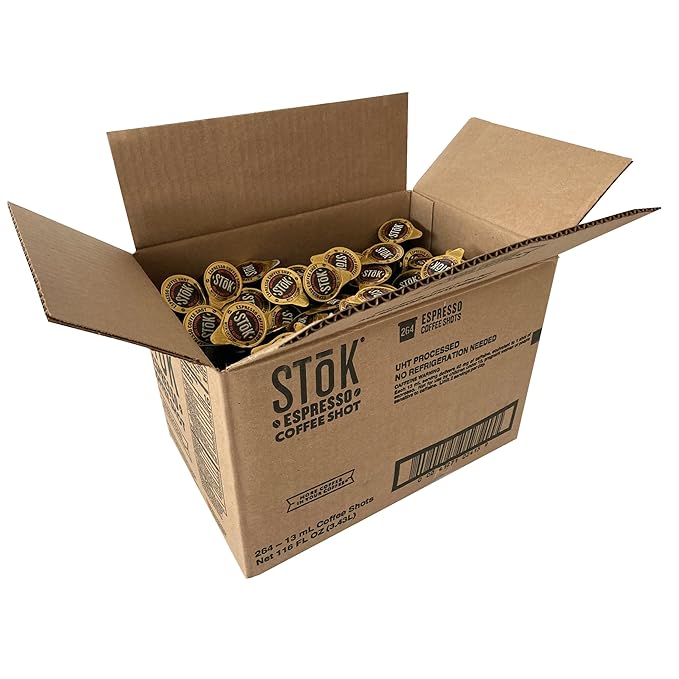 SToK Espresso Coffee Shots Black Unsweetened Dark Roast Coffee Ready to Drink Use for Lattes Americanos 13 ML Pods 264 Count