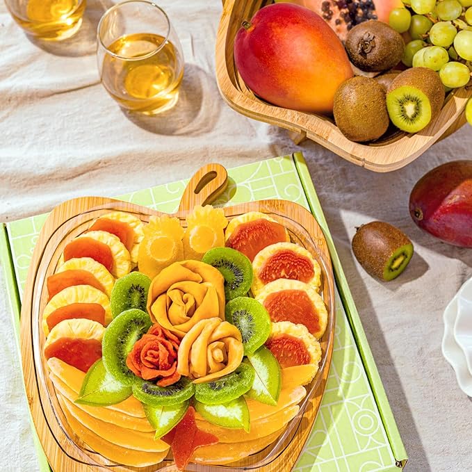 Dried Fruit Gift Basket with Wooden Tray – Healthy Gourmet Snack Box Variety – Holiday Food Tray for Corporate Sympathy Birthday &amp Thank You Gifts (Vegan Kosher Gluten‑Free)- Bonnie and Pop