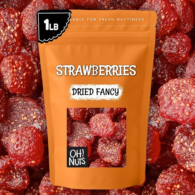 Oh! Nuts Dried Strawberries Fancy - 1 lb - Sweetened Dried Fruit - Dehydrated Fruit Bites - Packed in New York Zip-Seal Bag for Exceptional Freshness