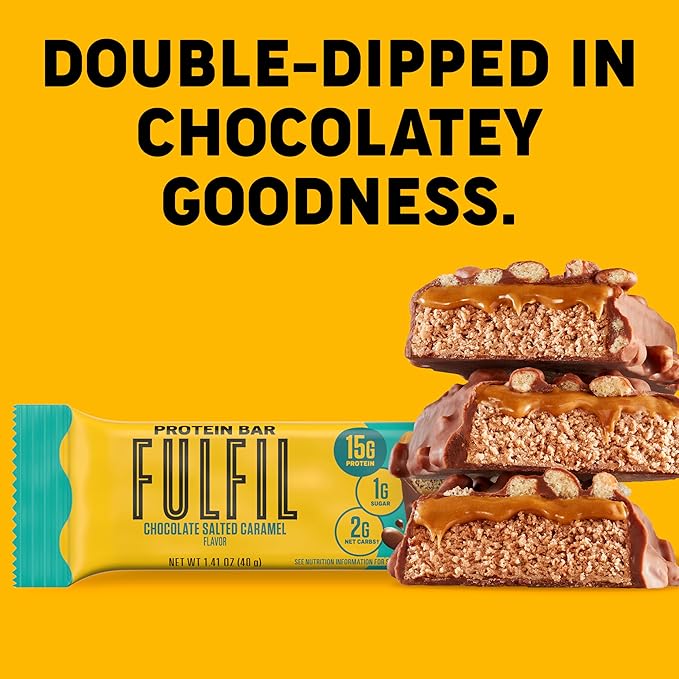 FULFIL Protein Snack Bars Chocolate Salted Caramel Flavored Gluten Free with 15g Protein Pantry Staples 12 Count