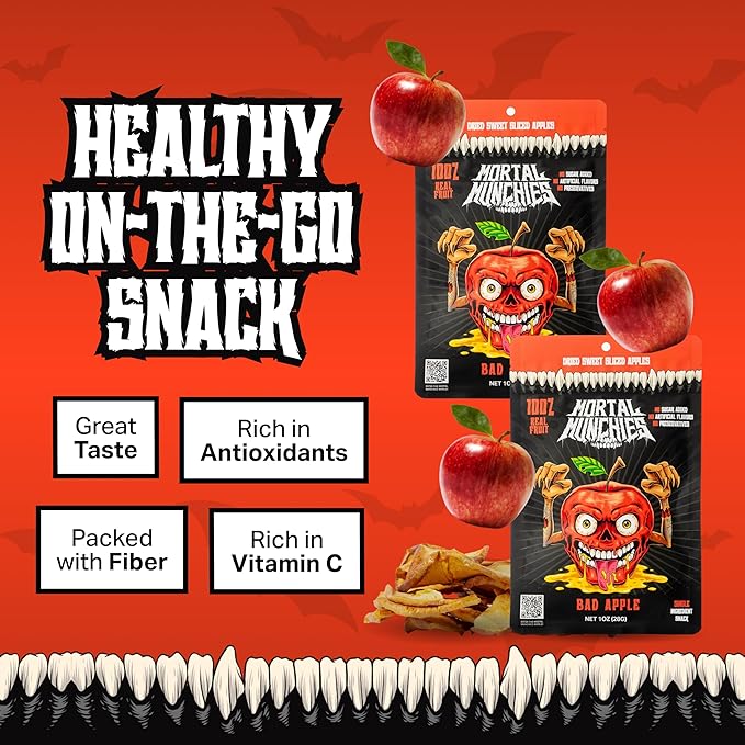 Mortal Munchies - Dried Fruit Apple and Banana (6 Pack) Real Fruit Snack Sweet and Chewy Fat-Free On-the-Go Snacks Healthy Snack for Adults Non-GMO No Added Sugar