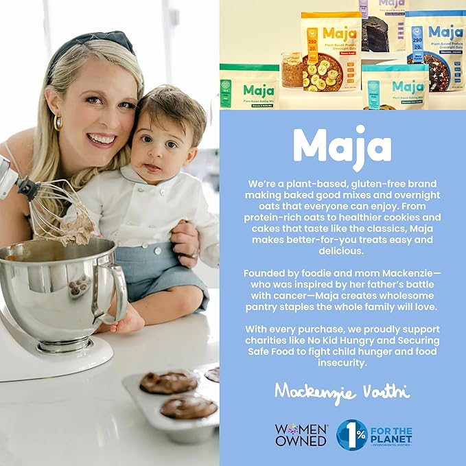 Maja Organic Plant-Based Protein Cacao &amp Coconut Overnight Oats 13 oz Multi-Serve (2-Pack) | 20g Protein Vegan Gluten-Free Instant Oatmeal | Quick &amp Filling Breakfast with Clean Ingredients