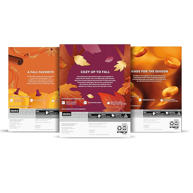 Starbucks K-Cup Coffee Pods Fall Bundle Medium Roast and Naturally Flavored Coffee for Keurig Brewers 100% Arabica Limited Edition 3 Boxes (30 Pods Total)