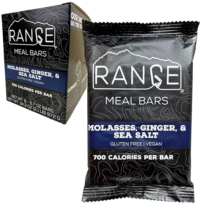 Range Meal Bar - High Calorie Meal Replacement Bars - Gluten Free Bars - Backpacking Meals - 6 Pack (Molasses Ginger &amp Sea Salt)