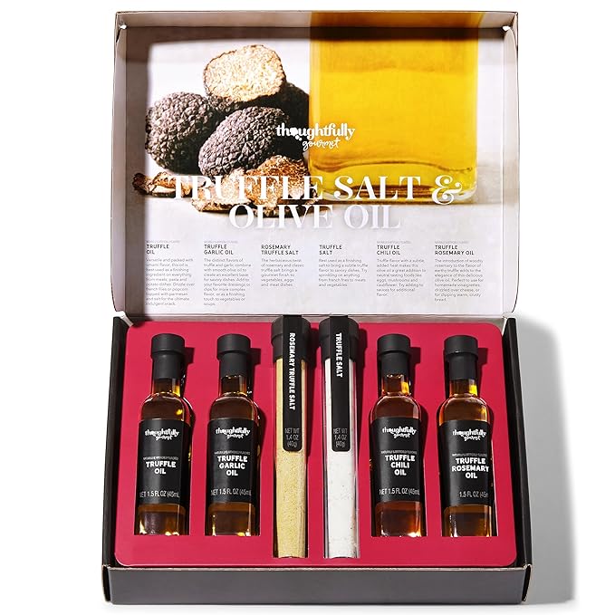 Thoughtfully Gourmet Truffle Salt &amp Olive Oil Gift Set Includes 4 Premium Extra Virgin Olive Oil 2 Truffle Salts with Real Truffles Set of 6