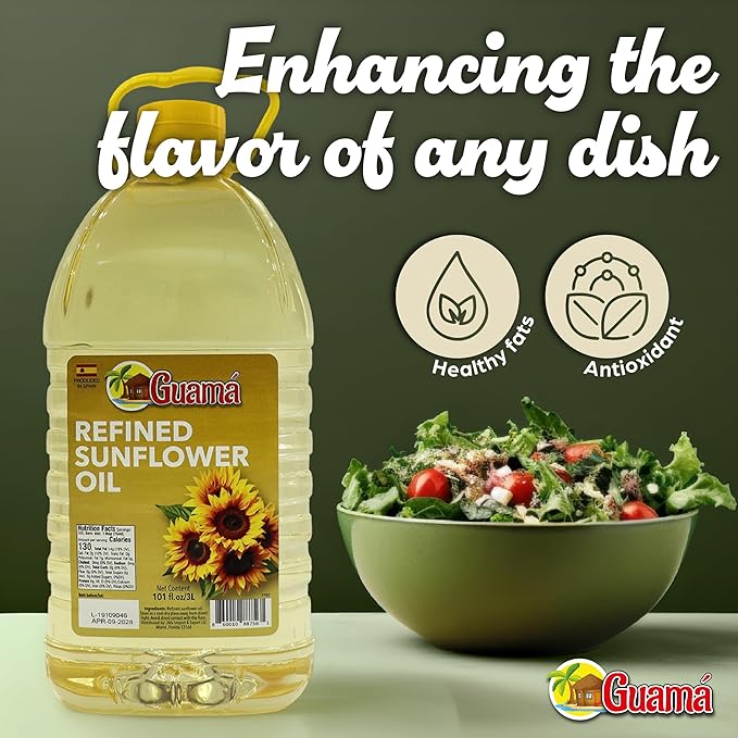 GUAMA - Sunflower Oil Cooking - Refined Sunflower Oil 3L 101 fl oz All-Purpose Cooking Oil from Spain High Smoke Point Rich in Vitamin E - Aceite para Cocinar Frying Oil Sunflower Seed Oil