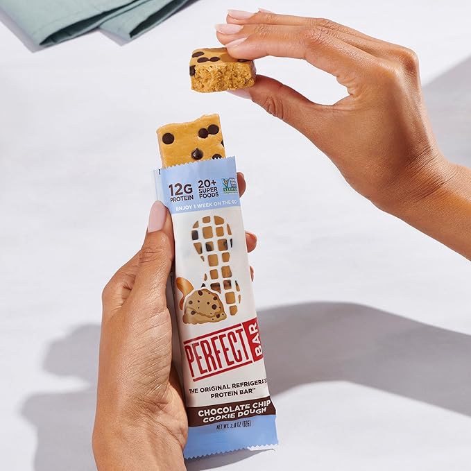 Perfect Bar Protein Bars Chocolate Chip Cookie Dough Gluten Free Made with Organic Honey Peanut Butter Cookie Dough Texture Refrigerated 2.2 Oz Bars 24 Count