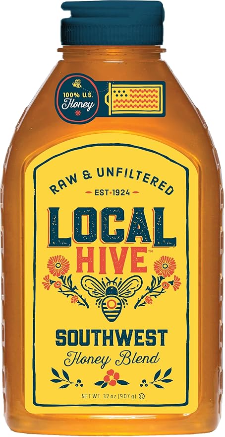 Local Hive Southwest Raw &amp Unfiltered – 32 oz | 100% Pure U.S. Honey | Natural Sweetener Sourced from American Bees &amp Beekeepers | Medium-Bodied Cedar Flavor | Ideal for Tea Baking &amp Cook