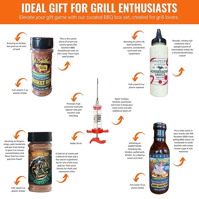 Grill Masters Club Low &amp Slow Bro BBQ Box | Premium BBQ Spices Sauces and Seasoning for the Ultimate Grill Master | Essential for Cooking Grilling and Smoking | Perfect Grill Gift for Men &amp
