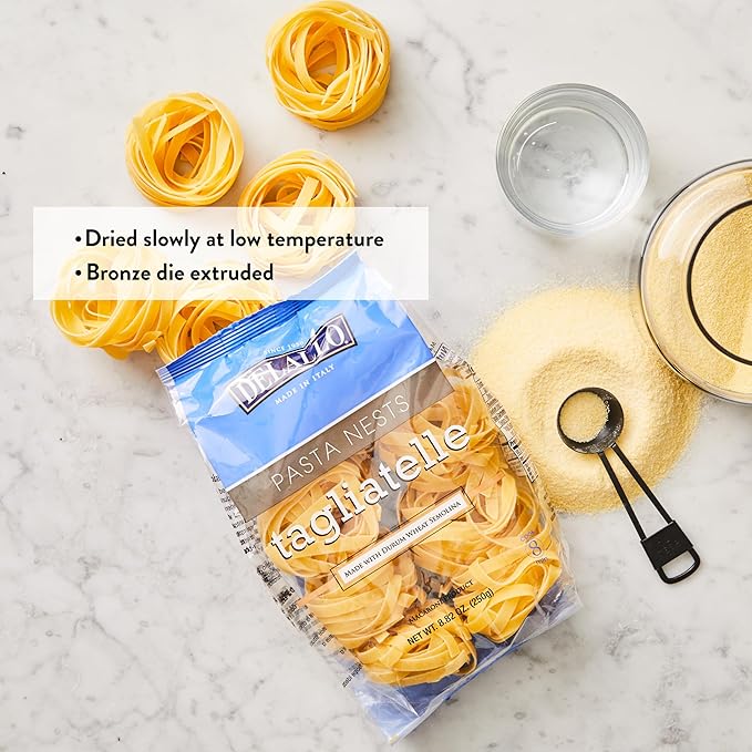 DeLallo Tagliatelle Pasta Noodles Gourmet Nests Made with 100% Durum Wheat Semolina Non-Enriched Flour Bronze Cut Long Flat Ribbon Pasta Made in Italy 8.82 oz. Bag (3 Pack)