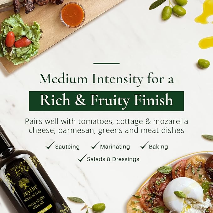 Zeytin Olive Oil Extra Virgin - GOLD MEDAL &amp Early Harvest - Fresh 2024 Harvest Bottled in May 2024 - New Luxury Packaging - Vegan Keto &amp Cold Pressed - Rich &amp Fruity (16.9fl oz - 1 Pack