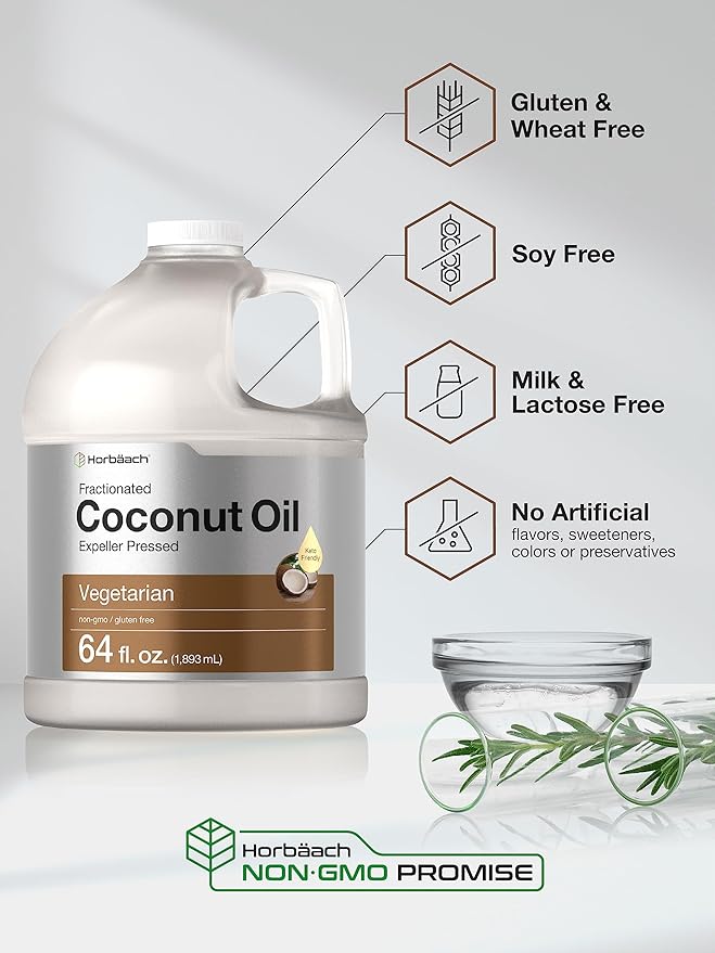 Horbäach Coconut Oil for Cooking | Liquid | 64 oz | Fractionated &amp Unflavored | Keto Friendly | Vegetarian Non-GMO &amp Gluten Free