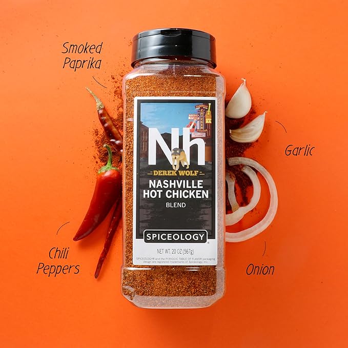 Spiceology – Derek Wolf Nashville Hot Chicken Seasoning – Spicy BBQ Rub for Chicken Wings Pork Chops Shrimp Steak and More – Bold and Flavorful Nashville Hot Seasoning – 20 oz