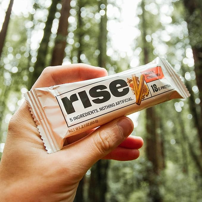 Rise Whey Protein Bars - Honey Cinnamon | Breakfast Bar &amp Protein Snack 18g Protein 4g Fiber Just 5 Whole Food Ingredients Gluten-Free Soy Free