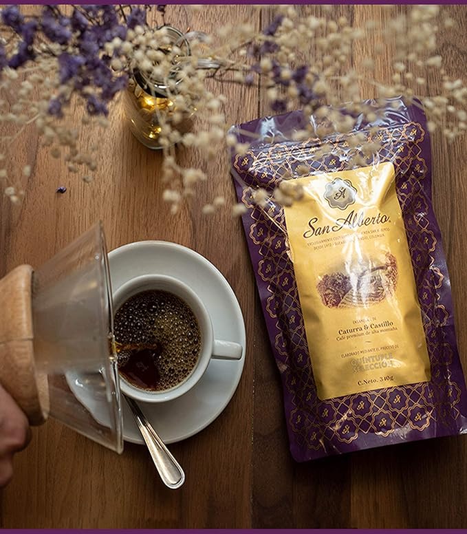 San Alberto Colombian Coffee Dark Roast Whole Bean Single Origin Specialty 100% Arabica Sweet Bold Aroma Vanilla Caramel Chocolate Notes Resealable Bag for Espresso French Press Drip Filter Beans 12oz