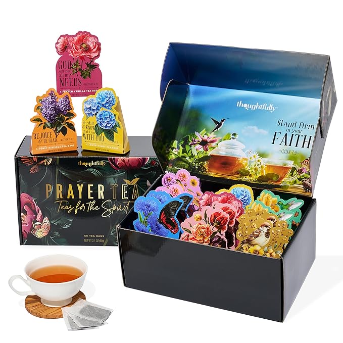 Thoughtfully Tea Affirmations Religious Gift Set 15 Gifts in 1 with Bible Verses 8 Flavors in 15 Floral Boxes with 4 Bags Each Christian Gifts for Women Bible Study Prayer Group Easter Gift