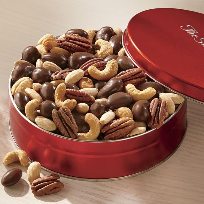 The Swiss Colony Premium Nut Assortment – Roasted Salted and Chocolate Covered Mixed Nuts Gourmet Nuts Gift Basket Holiday Gift Box Set Food Gift Basket 1 lb.