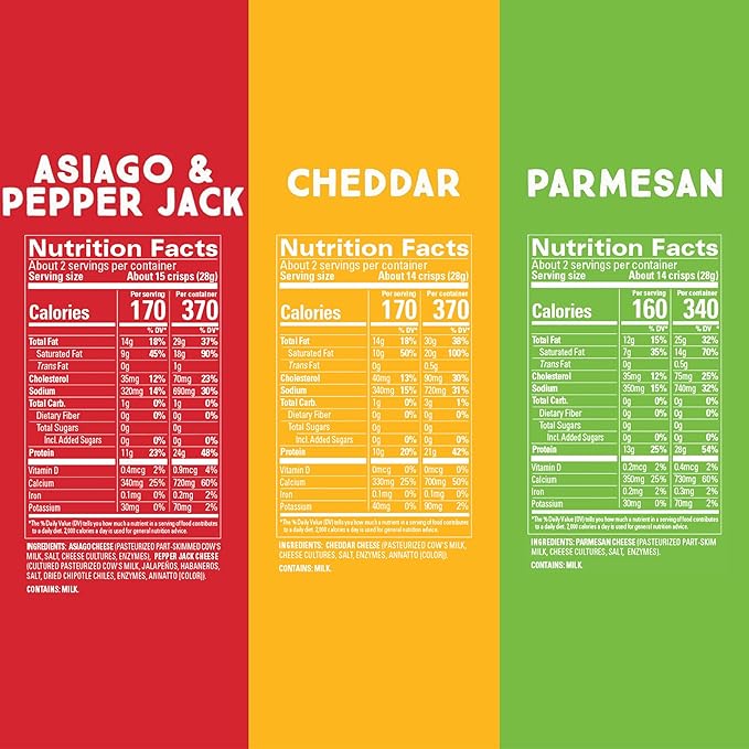 Whisps Cheese Crisps Variety Pack | Protein Chips | Healthy Snacks | Protein Snacks Gluten Free High Protein Low Carb Keto Food | Parmesan Cheddar Cheese Asiago Pepper Jack (2.12 Oz 6 Pack)