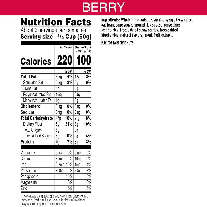 Bear Naked Granola Cereal Vegan Breakfast Snacks Triple Berry Crunch (6 Bags)