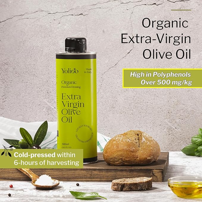 100% Tuscany Premium Organic Olive Oil Extra Virgin | Polyphenol Rich Extra Virgin Olive Oil Cold Pressed EVOO | Early Harvest from Italy (17.6oz)