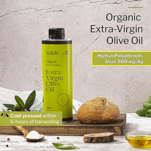 100% Tuscany Premium Organic Olive Oil Extra Virgin | Polyphenol Rich Extra Virgin Olive Oil Cold Pressed EVOO | Early Harvest from Italy (17.6oz)