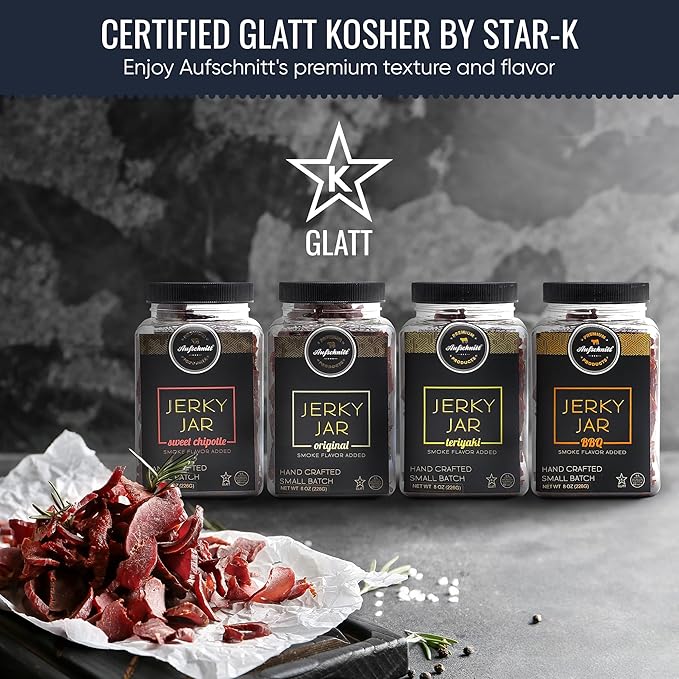 Aufschnitt Meats Beef Jerky Jar - Grass Fed Beef - Kosher and Keto Friendly - Gift Idea - 8 oz Jar Variety