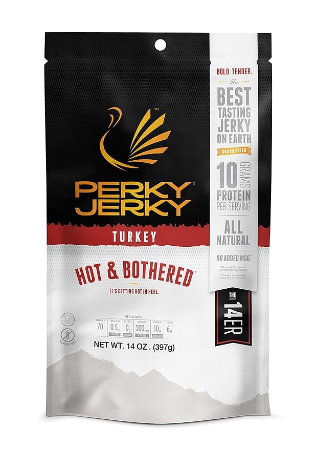 Perky Jerky All Natural Turkey Jerky Hot and Bothered 14 Ounce