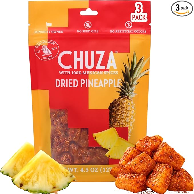 CHUZA Dried Chilli Pineapple Bites Spicy Dried Pineapple Mexican Candy Chilli Spiced Pineapple Combos Snacks with Real Fruit Flavors for Adults and Children Pack for 3