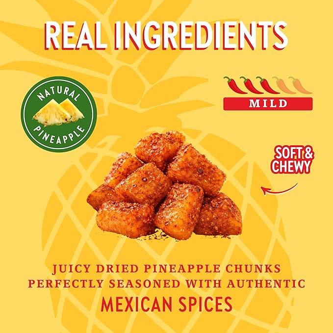 CHUZA Dried Chilli Pineapple Bites Spicy Dried Pineapple Mexican Candy Chilli Spiced Pineapple Combos Snacks with Real Fruit Flavors for Adults and Children Pack for 3