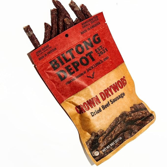 Biltong Depot Crown Drywors - 8oz | Air-Dried Beef Snack Sticks | High Protein | Paleo and Keto Friendly | Zero Sugar | Gluten Free | Meat Snack
